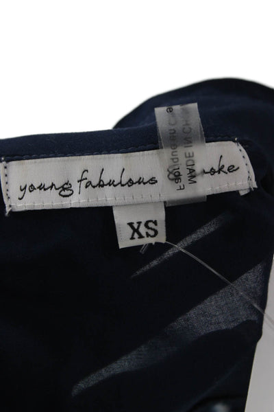 Young Fabulous & Broke Womens Boho Dark Blue Rayon Buttonup Long Sleeve Size XS