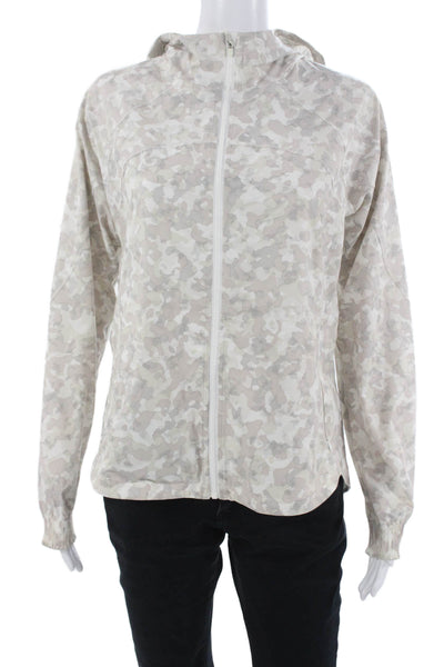 Athleta Women Windbreaker Beige Camo High Neck Zip Front Size S