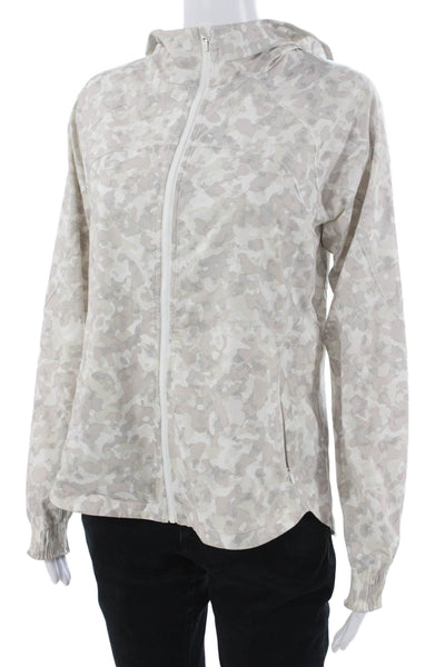 Athleta Women Windbreaker Beige Camo High Neck Zip Front Size S