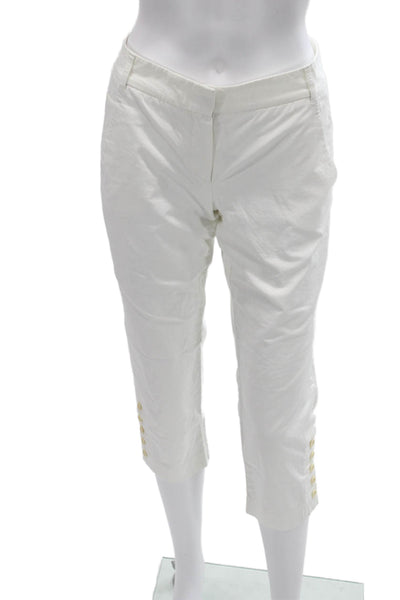 Theory Womens Cropped Capri Pants White Button 97% Cotton Size 4