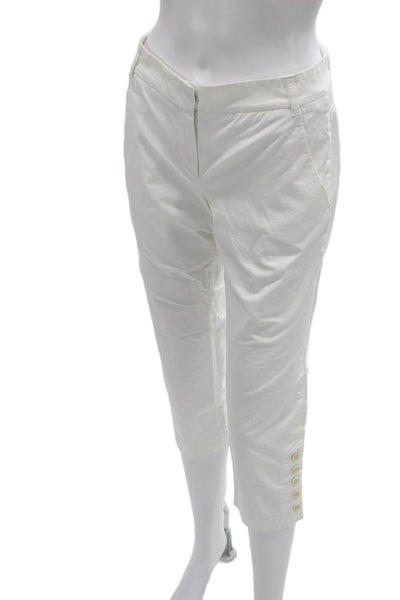 Theory Womens Cropped Capri Pants White Button 97% Cotton Size 4