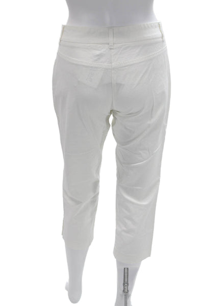 Theory Womens Cropped Capri Pants White Button 97% Cotton Size 4
