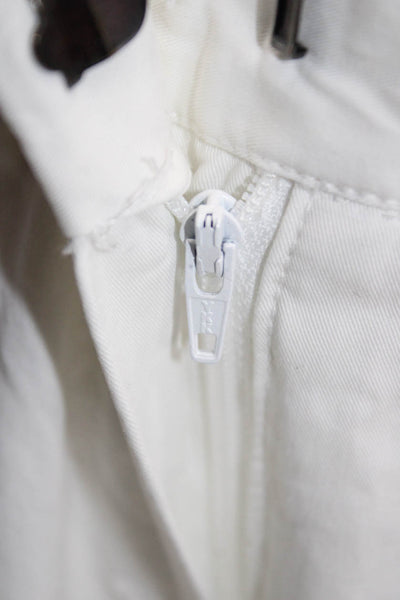 Theory Womens Cropped Capri Pants White Button 97% Cotton Size 4