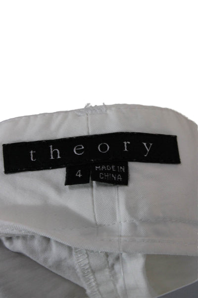 Theory Womens Cropped Capri Pants White Button 97% Cotton Size 4