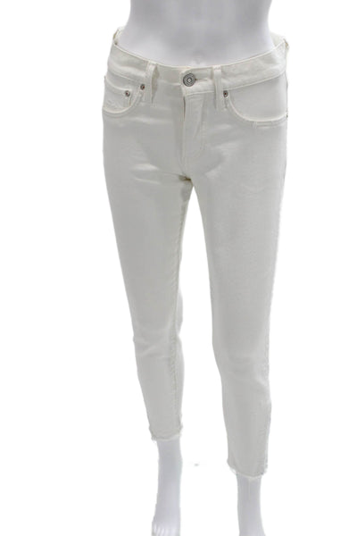 Moussy Women Skinny Ankle Jeans White Mid Rise Button Size 25