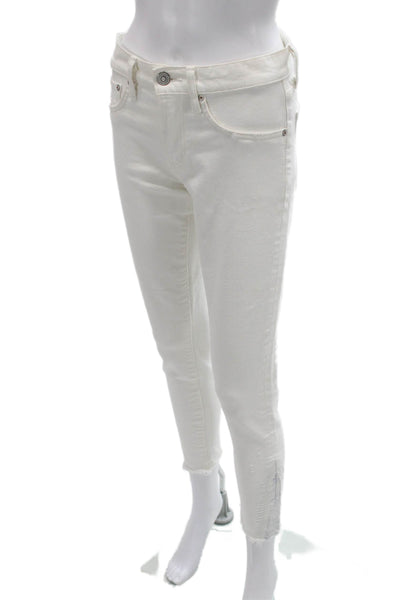 Moussy Women Skinny Ankle Jeans White Mid Rise Button Size 25