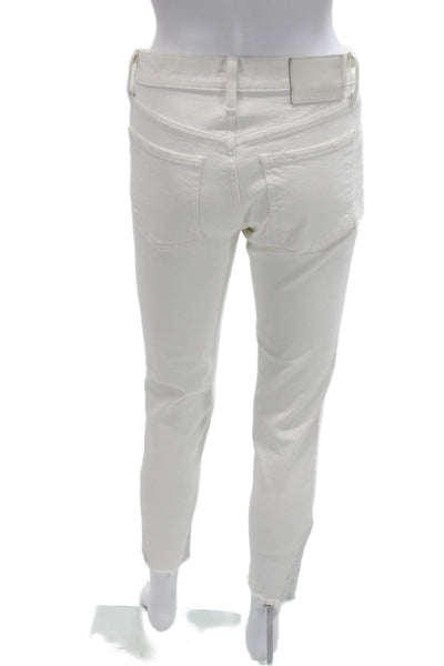 Moussy Women Skinny Ankle Jeans White Mid Rise Button Size 25