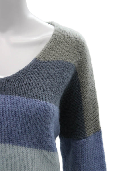 Wooden Ships Unisex Dark Gray Striped V-Neck Pullover Sweater Mohair Size S