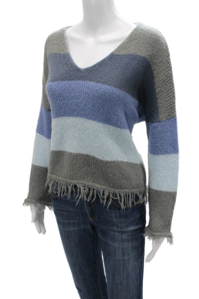 Wooden Ships Unisex Dark Gray Striped V-Neck Pullover Sweater Mohair Size S