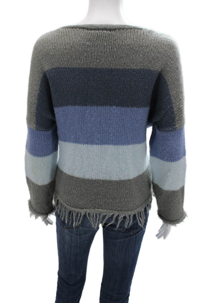 Wooden Ships Unisex Dark Gray Striped V-Neck Pullover Sweater Mohair Size S