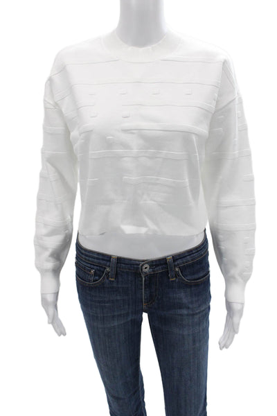 525 Unisex Pullover Sweater White Striped Cotton Crewneck Long Sleeve Size S