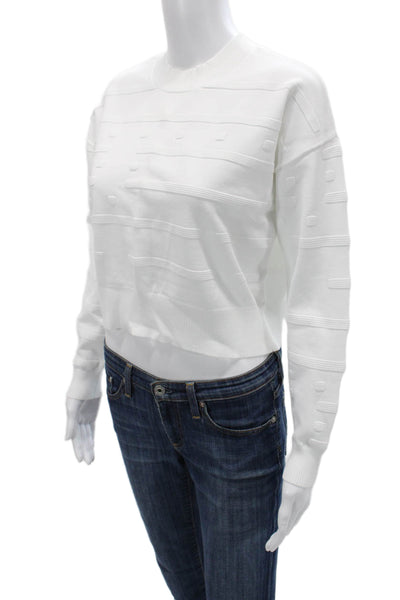 525 Unisex Pullover Sweater White Striped Cotton Crewneck Long Sleeve Size S