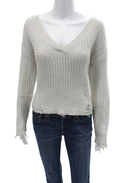 DL1961 Unisex Beige Cotton V Neck Long Sleeve Pullover Sweater Size S