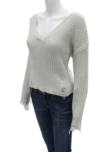 DL1961 Unisex Beige Cotton V Neck Long Sleeve Pullover Sweater Size S