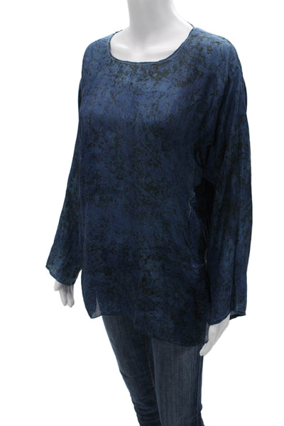 Dosa Women Tunic Dark Blue Cotton Long Sleeve Round Neck Bohemian Size 1