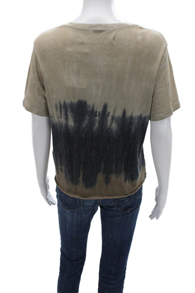 Raquel Allegra Women Cropped Basic T-Shirt Beige Crew Neck Short Sleeve Size 0