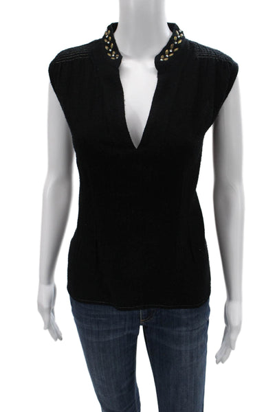 Anaak Womens Black Silk V Neck Sleeveless Boho Top Size 2