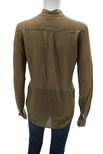 Shirt Womens High Neck Button-Up Brown 100% Cotton Long Sleeve Size 2