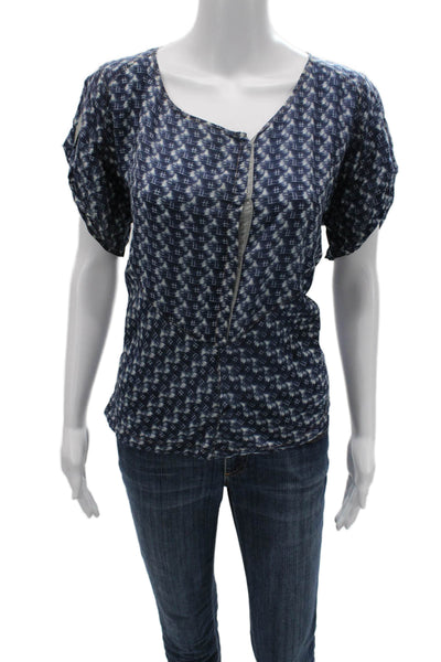 Burning Torch Womens Dark Blue Geometric Blouse Short Sleeve Size S