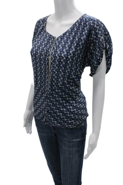 Burning Torch Womens Dark Blue Geometric Blouse Short Sleeve Size S