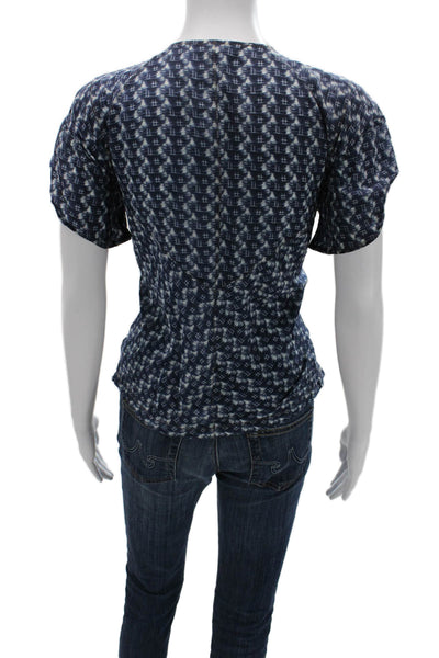 Burning Torch Womens Dark Blue Geometric Blouse Short Sleeve Size S