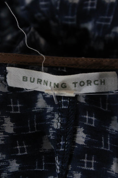 Burning Torch Womens Dark Blue Geometric Blouse Short Sleeve Size S