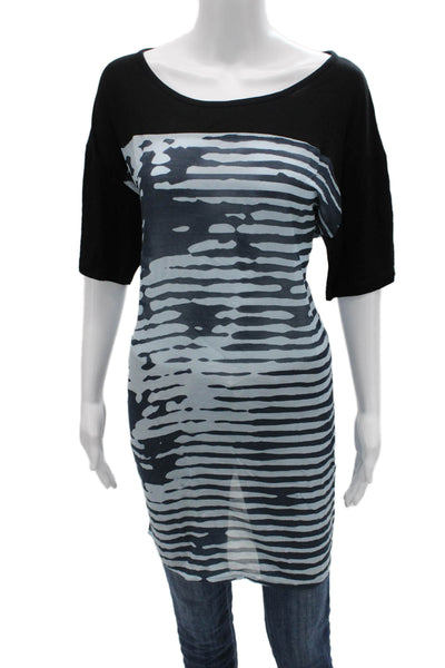 MM6 Maison Margiela Womens Black Striped Tunic 3/4 Sleeve Round Neck Size M