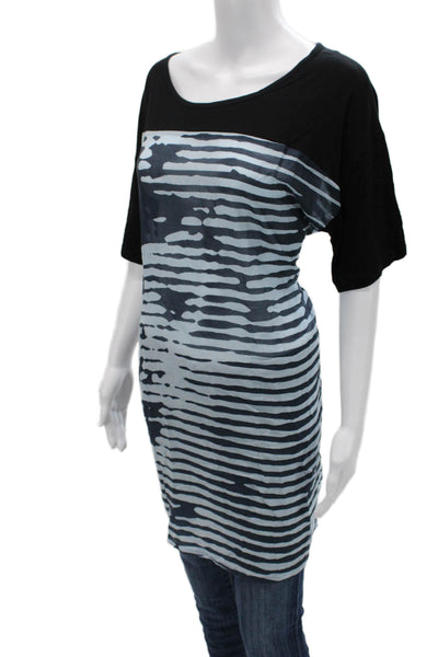 MM6 Maison Margiela Womens Black Striped Tunic 3/4 Sleeve Round Neck Size M