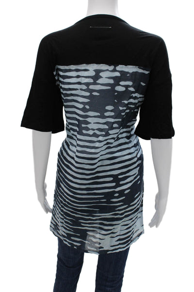 MM6 Maison Margiela Womens Black Striped Tunic 3/4 Sleeve Round Neck Size M