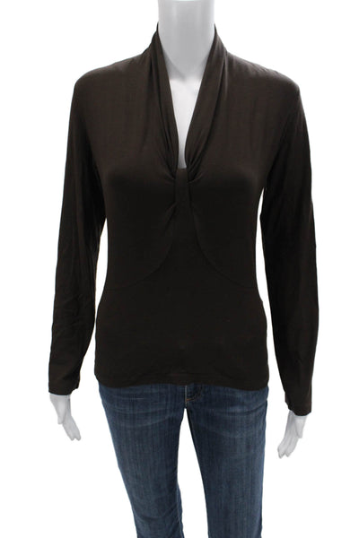 Harari Womens Brown Rayon Lycra Long Sleeve Blouse Size S