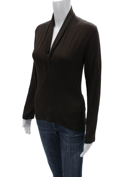 Harari Womens Brown Rayon Lycra Long Sleeve Blouse Size S