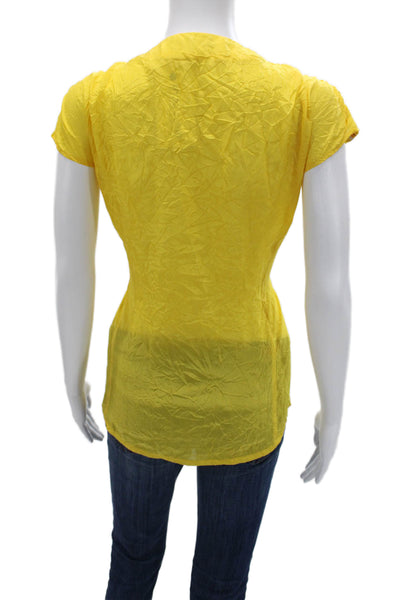 Nanette Lepore Women Tunic Blouse Yellow Silk V-Neck Cap Sleeve Bohemian Size 4