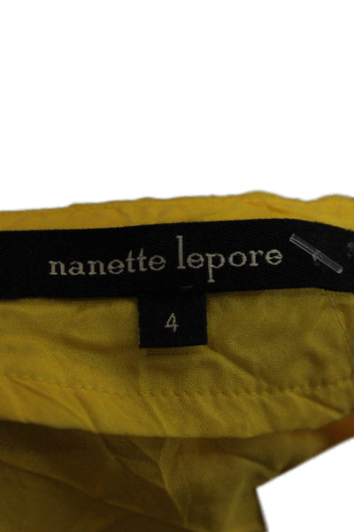 Nanette Lepore Women Tunic Blouse Yellow Silk V-Neck Cap Sleeve Bohemian Size 4