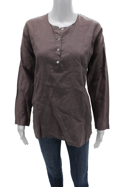 Hanna G. Womens Brown Silk Boho Tunic Button Up Long Sleeve Size S