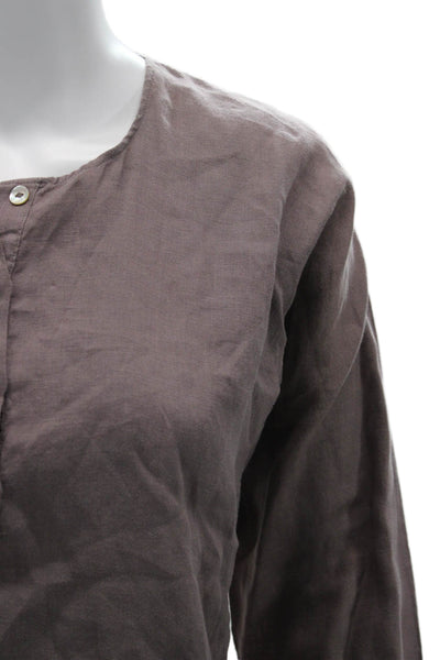 Hanna G. Womens Brown Silk Boho Tunic Button Up Long Sleeve Size S