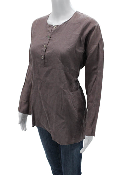 Hanna G. Womens Brown Silk Boho Tunic Button Up Long Sleeve Size S