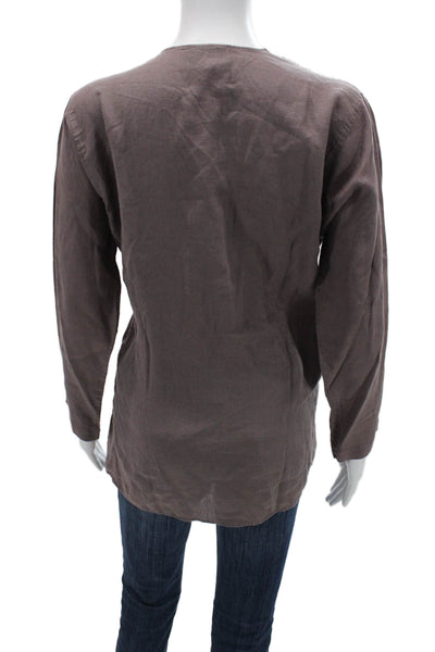 Hanna G. Womens Brown Silk Boho Tunic Button Up Long Sleeve Size S