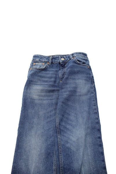 Zara Unisex Straight Jeans 90s Blue Mid Rise Button Fly Size 0