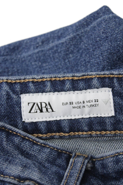 Zara Unisex Straight Jeans 90s Blue Mid Rise Button Fly Size 0