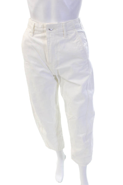 Zara Women Cropped High Rise White Cotton Blend Jeans Size 0