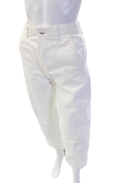 Zara Women Cropped High Rise White Cotton Blend Jeans Size 0