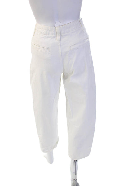 Zara Women Cropped High Rise White Cotton Blend Jeans Size 0
