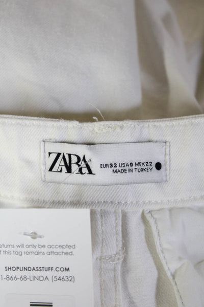 Zara Women Cropped High Rise White Cotton Blend Jeans Size 0