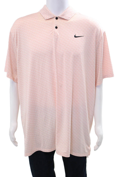 Nike Mens Striped Short Sleeves Polo Shirt Pink Orange Size Extra Extra Large