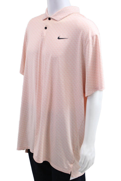 Nike Mens Striped Short Sleeves Polo Shirt Pink Orange Size Extra Extra Large