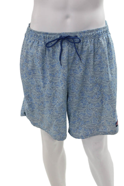 Vineyard Vines Mens Light Blue Fish Graphic Drawstring Shorts Size XL