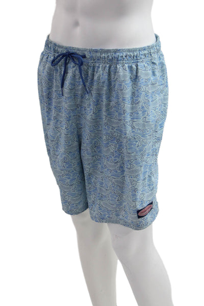 Vineyard Vines Mens Light Blue Fish Graphic Drawstring Shorts Size XL