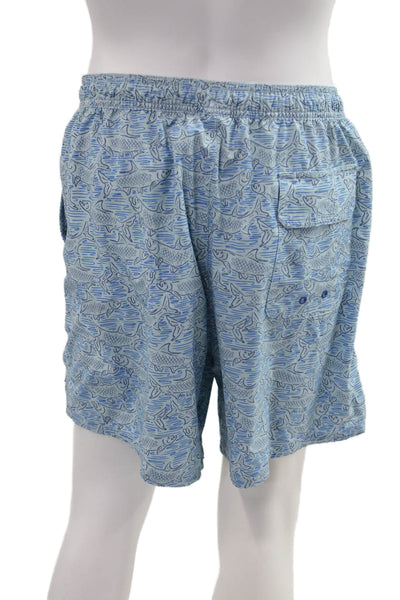 Vineyard Vines Mens Light Blue Fish Graphic Drawstring Shorts Size XL