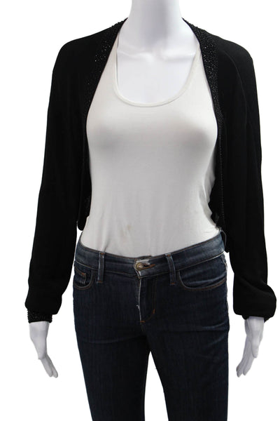 Carmen Marc Valvo Womens Cropped Basic Black Long Sleeve Top Rayon Nylon Size S