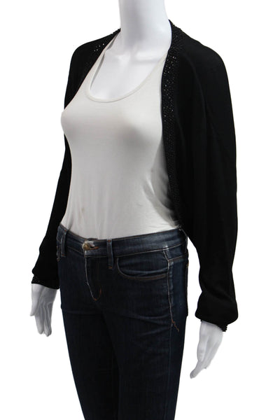 Carmen Marc Valvo Womens Cropped Basic Black Long Sleeve Top Rayon Nylon Size S